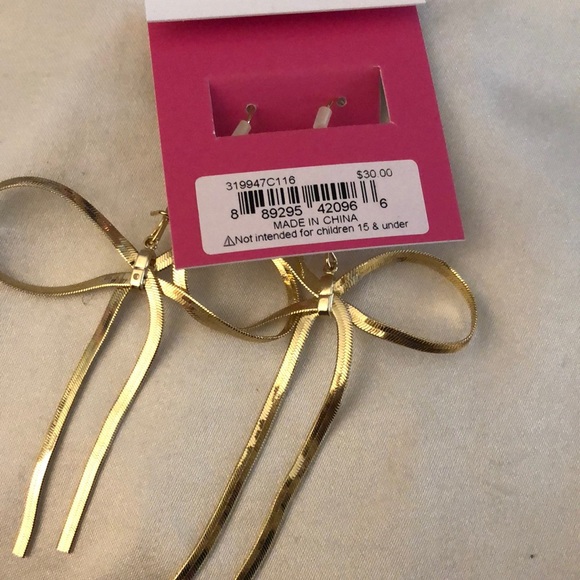 Betsey Johnson Gold Tone Statement Bow Drop Earrings Crystal Accent NWT - Picture 11 of 11